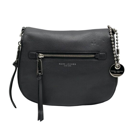 Marc Jacobs Stone Gray Pebbled Leather Recruit Nomad Saddle Bag - Picture 1 of 12